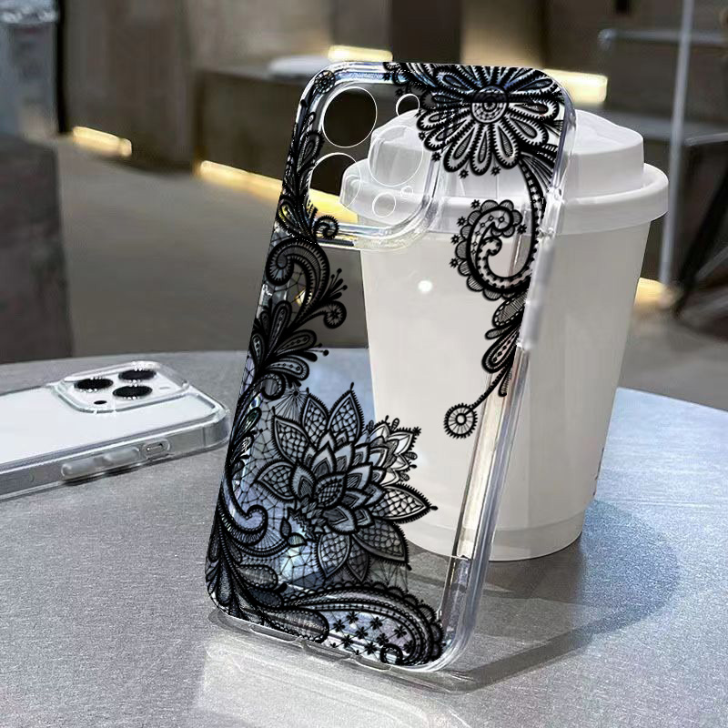 Xiaomi Phone Accessories - Moda preto laço flor padrão caso